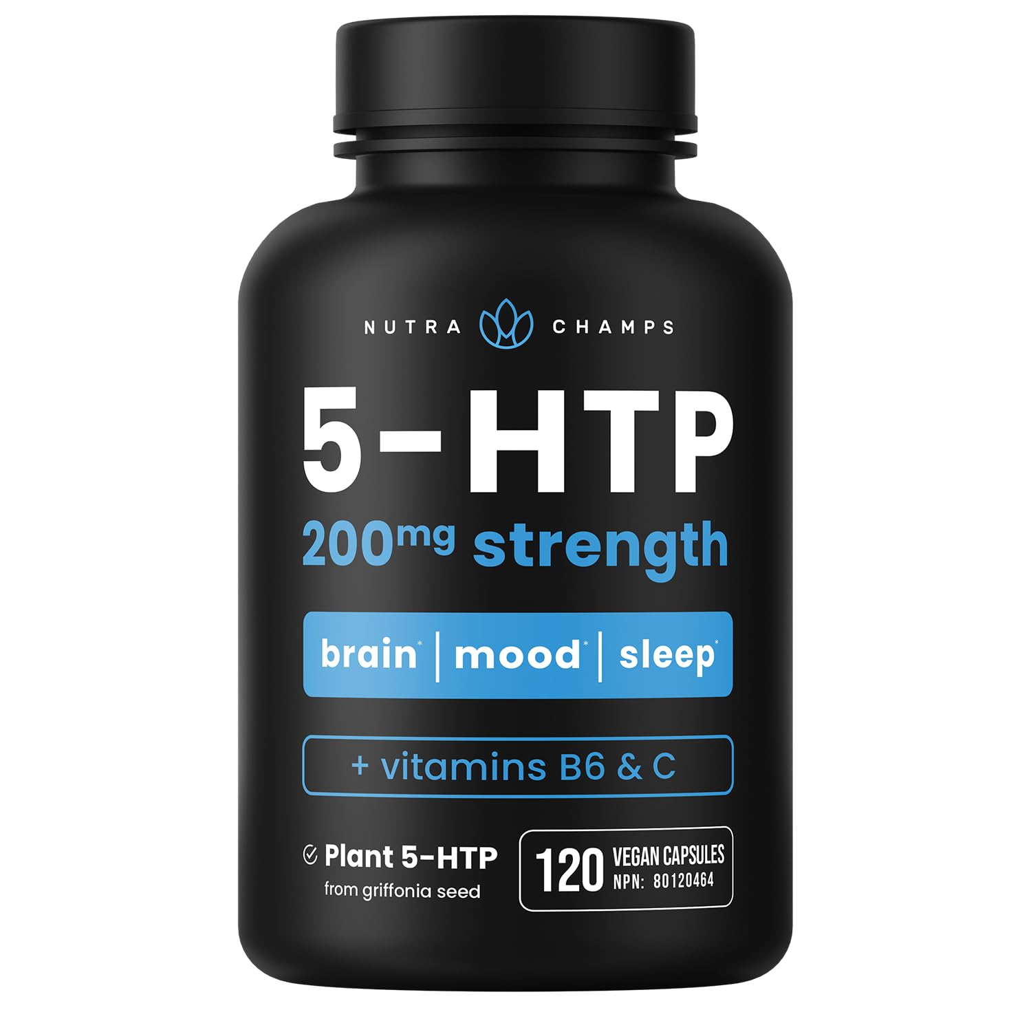5-HTP 200mg Supplement - 120 Capsules - Natural Support for Brain, Mood & Sleep - Calm & Relaxing Serotonin Boost - 100mg Pills Enhanced with Vitamin B6 & Vitamin C for Superior Absorption & Results
