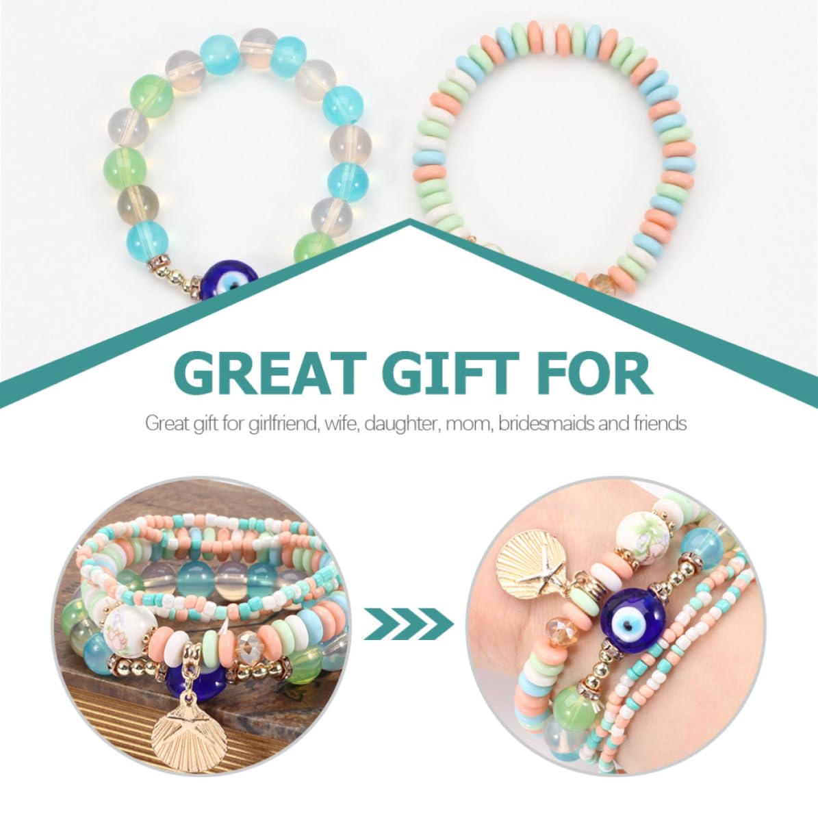 Abaodam 12 Juegos Pulsera Bohemia para Mujer de Vidrio y Aleación, Ligera y Segura, Diseño Multicapa Ojo Turco, Adecuado para Regalos Originales en Cumpleaños y Navidad
