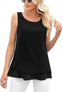 Zilams Tank Top Women's Chiffon Blouse Top Elegant Sleeveless Summer Tops Crew Neck Tunic Loose Shirts Casual