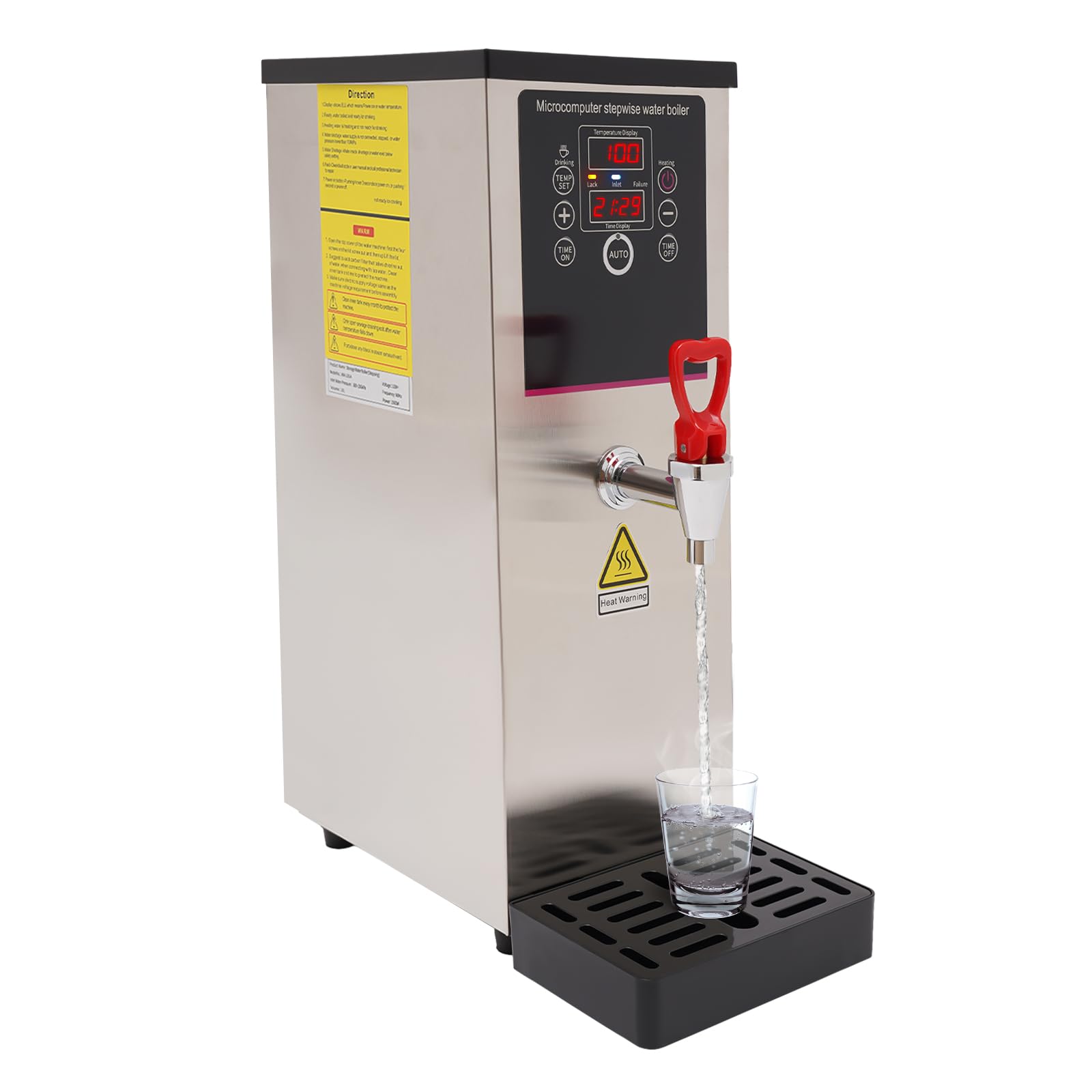 Bacacoo 10L Electric Water Boiler, Commercial Hot Water Dispenser, Stainless Steel Water Boiler with Display for Kitchens, Living Rooms, Cafes, Restaurants, Offices - Silver