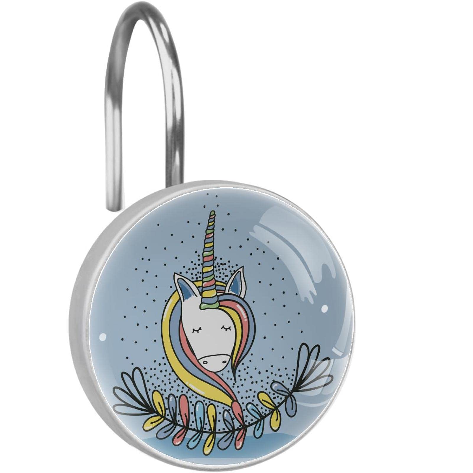 Anneaux de rideau de douche en acier inoxydable avec décors de licorne et fleurs