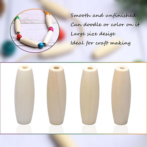 Miniatura 3 de Cuentas espaciadoras ovaladas de madera natural sin terminar de 1.772 x 0.551 in, cuentas de madera en forma de cilindro elipse, cuentas sueltas de