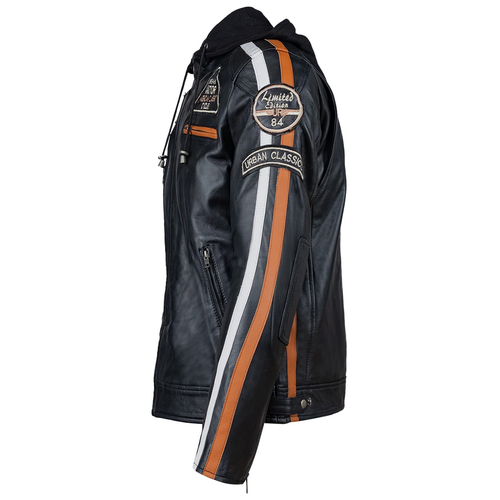 URBAN 5884 Veste de Moto Homme en Cuir d’Agneau Véritable avec Protections Amovibles – Blouson Moto avec Protections Dos, Épaules et Coudes