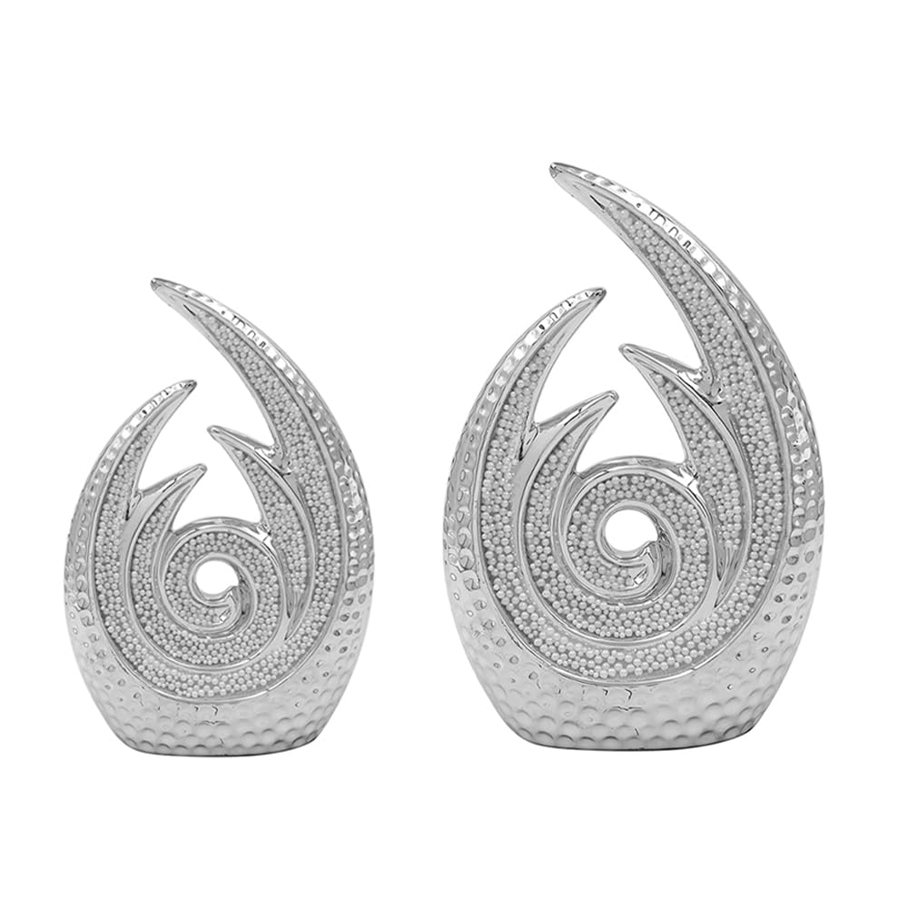 Elegant Modern Silver Abstract Art Sculpture - Minimalist Ceramic Decoration Ornament for Living Room, Bedroom, Office, Shelves, Coffee Table Decor (Set of 2 - Small & Big) — image 1