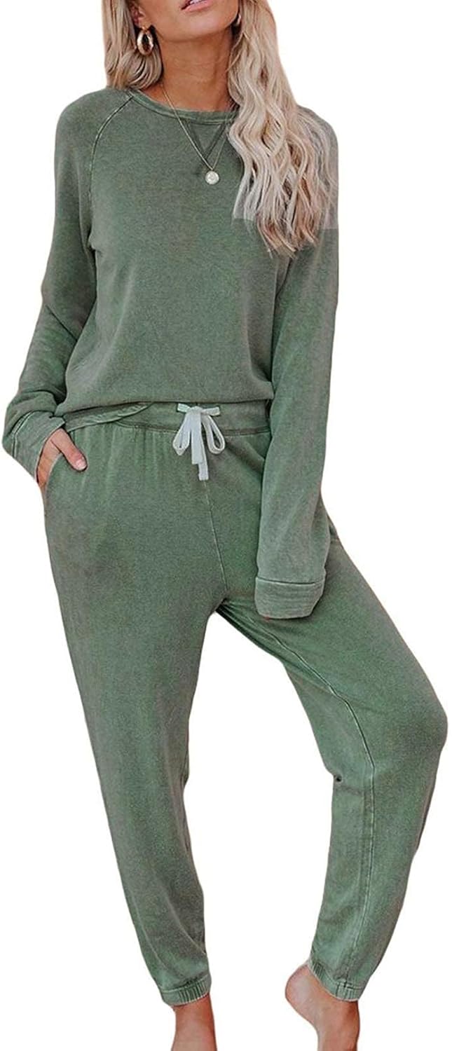 Women's 2 Piece Outfits Lounge Sets Long Sleeve Tops and Jogger Sweatpants Sweats Track Suits Loungewear Pajama Sets