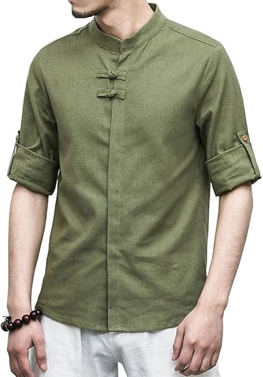 Amazon Fevon シャツ メンズ 夏 綿麻 七分袖 アジャスター トップス カジュアル 中華風 レトロ調 かっこいい カットソー Tシャツ 無地 純色 ファッション スタンドカラー 通気 涼しい 全6色 大きいサイズ M 5xl Tシャツ カットソー 通販
