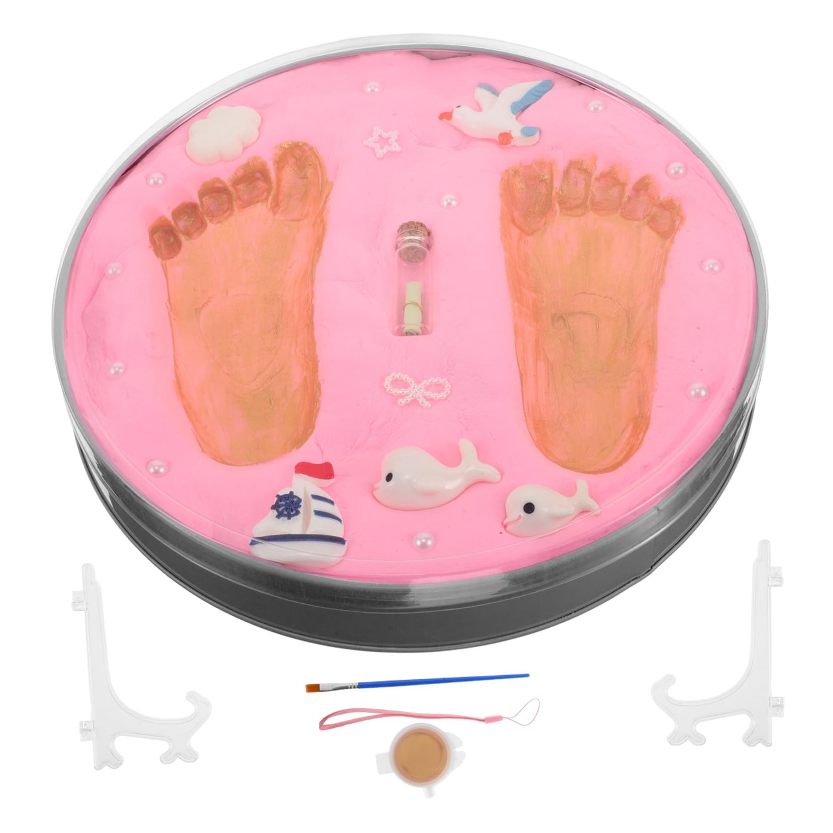 Toddmomy Kit de Huellas de Manos para Ñiño Recién Nacido, Marco de Recuerdo Rosa, Impresión Clara y Duradera, Adecuado para Baby Shower y 100 Días