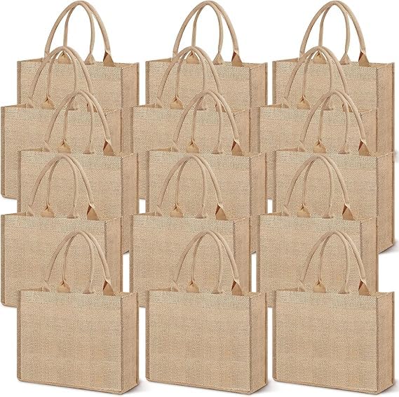 15 Stück Jute-Tragetaschen, Wiederverwendbare Große Jutebeutel mit Henkeln, Jute-Geschenktüten für Küche, Lebensmittel, Geschenke, Hochzeiten, DIY-Projekte, Kunsthandwerk, 40,5 x 32,5 x 15 cm