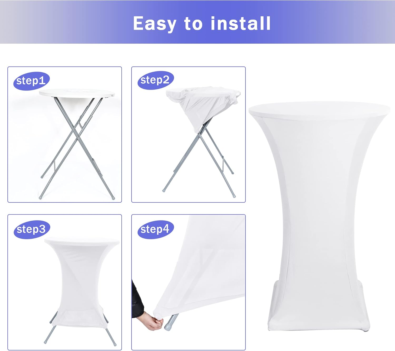 HolidayIdeas Cocktail Table Covers, 4 Pack - Fitted Stretch Spandex Square Corners Cocktail Tablecloths (White, Fit for 30"-32" Diameter x 43" Height Tables)