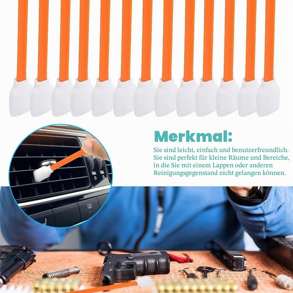 300 PCS Reinigung Schwamm Lang Steril, für Tintenstrahl Druckkopfreiniger, Kamera, Linsen Reinigung,Optische Ausrüstung, Orange