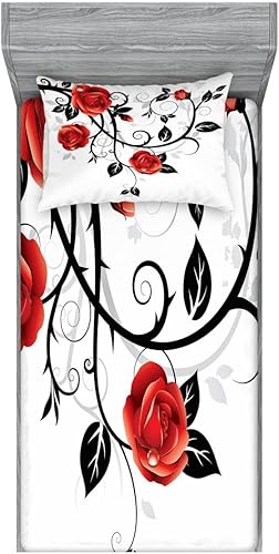 Miniatura 162 de Ambesonne Juego de sábanas bajeras y fundas de almohada, dibujos de aviones antiguos, vuelos clásicos con fechas, estilo vintage, diseño nostálgico,