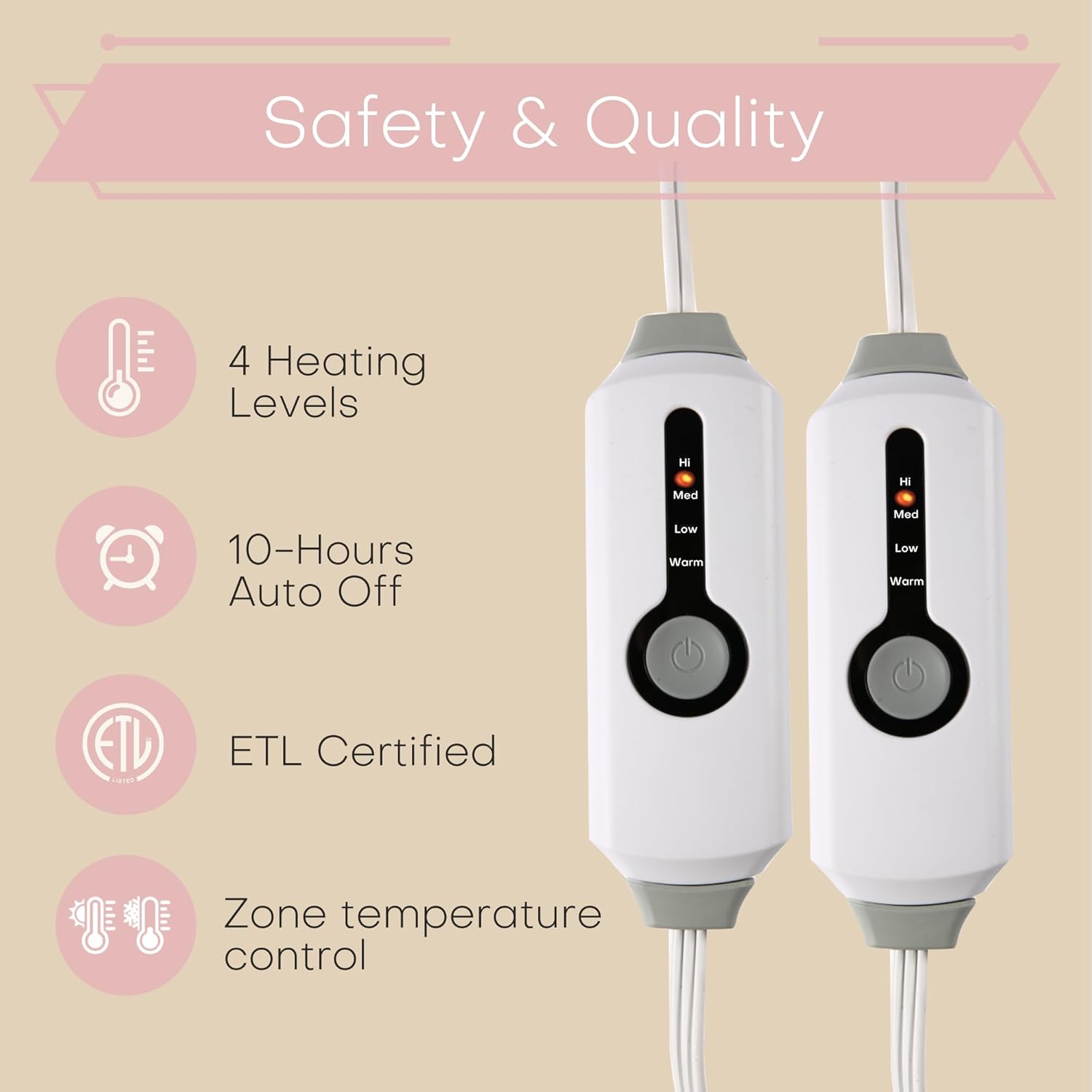 Electric Heated Blanket King Size 90"x100" - Coral Fleece & Sherpa Fabric Dual-Sided, 4 Heat Settings & 10 Hours Auto Off, Soft Warming Throw for Home, Office, or Bed, Machine Washable, Light Pink - Image 4