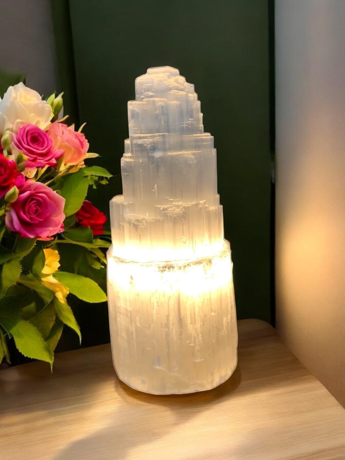Pro Home Natural White Natural Selenite Lamp Healing Selenite Crystal Charging Mountain Tower Lamps For Meditation Spiritual Energy Decoration Or Gift (25Cm)
