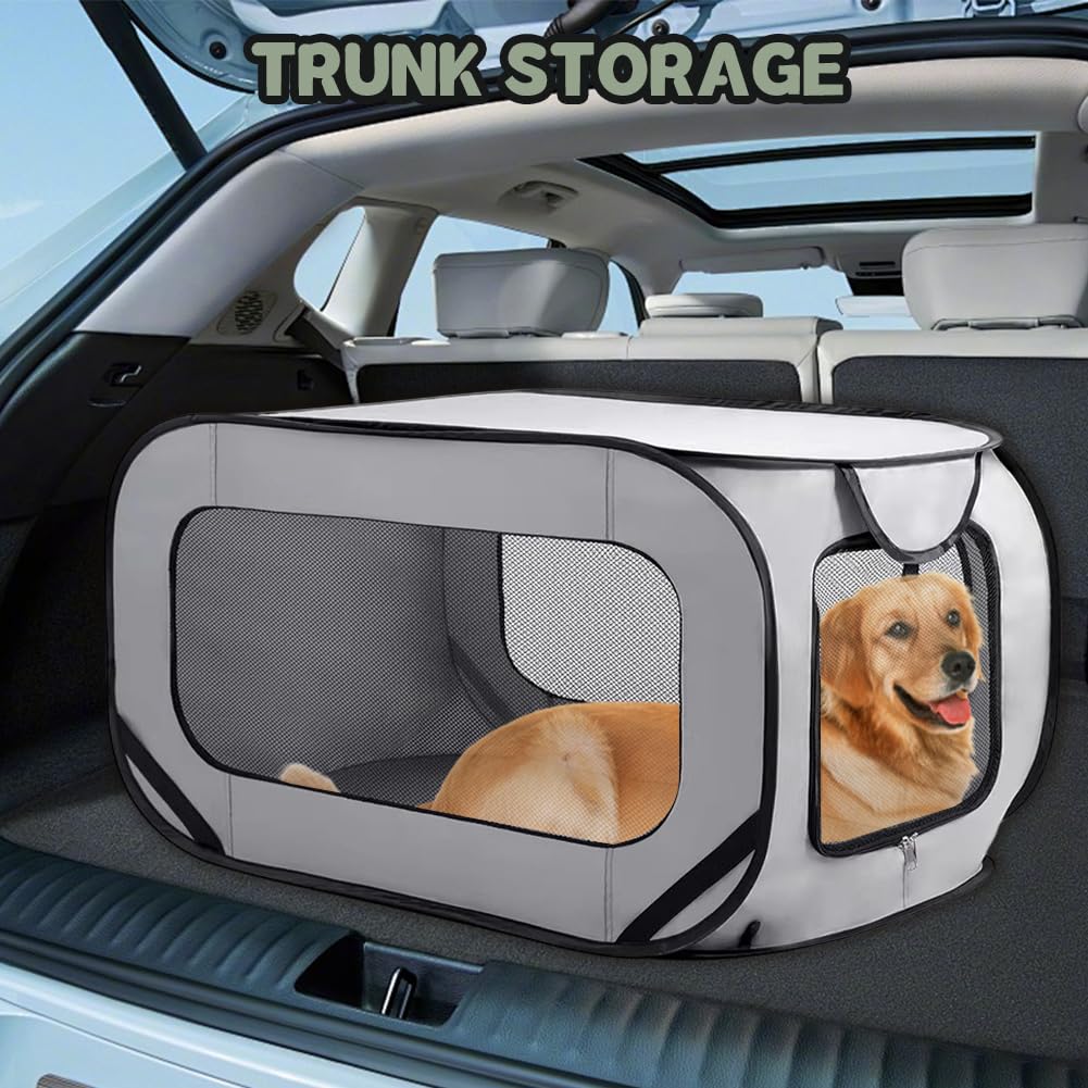 Box pieghevole per cani e gatti, trasportino per cani, pieghevole, 94 x 53 x 53 cm, trasportino per cani con doppie porte, in tessuto Oxford, per viaggi (grigio)