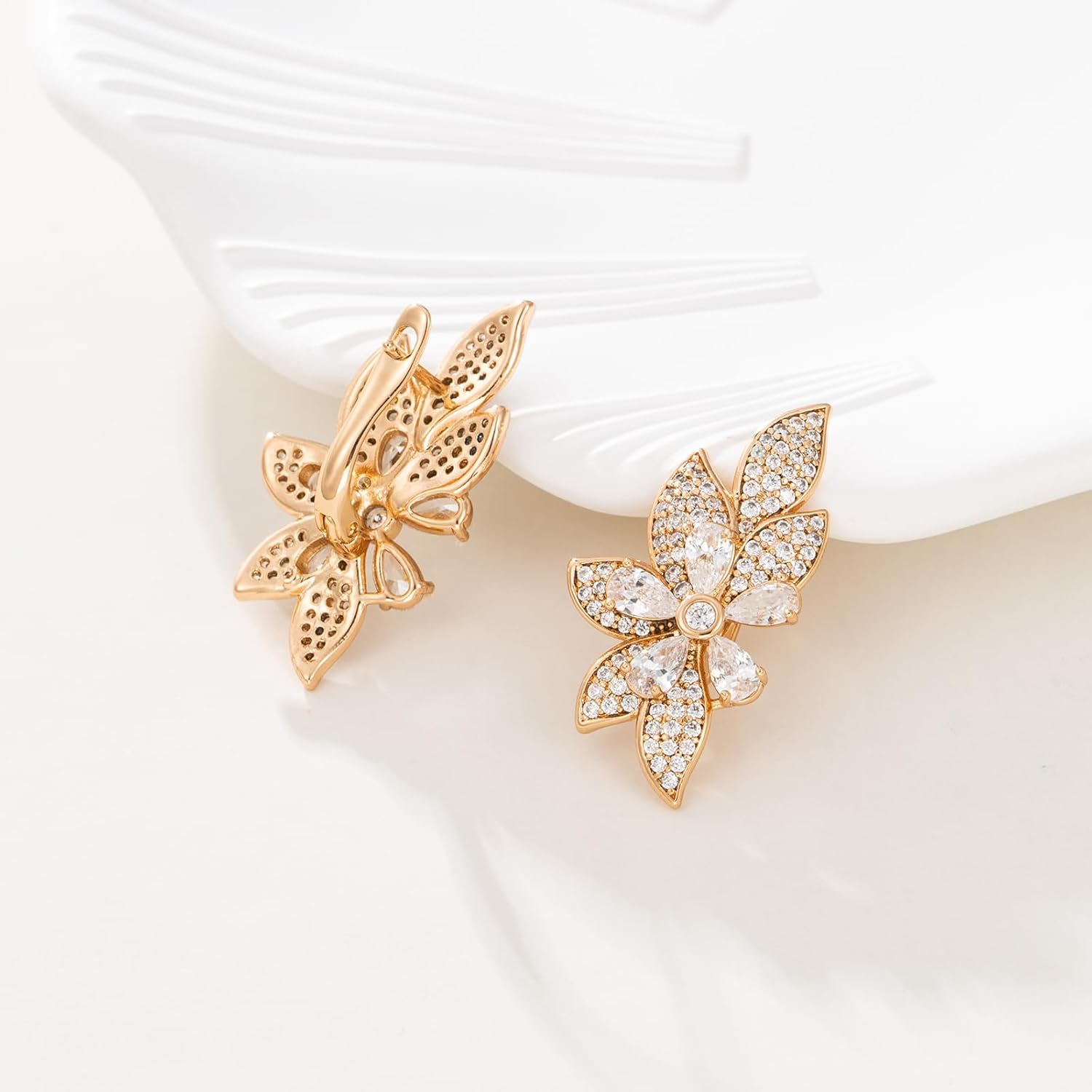 XUPING Crystal Flower Stud Earrings 18k Gold Plated Cubic Zirconia Hypoallergenic Floral Jewelry For Women - Image 5