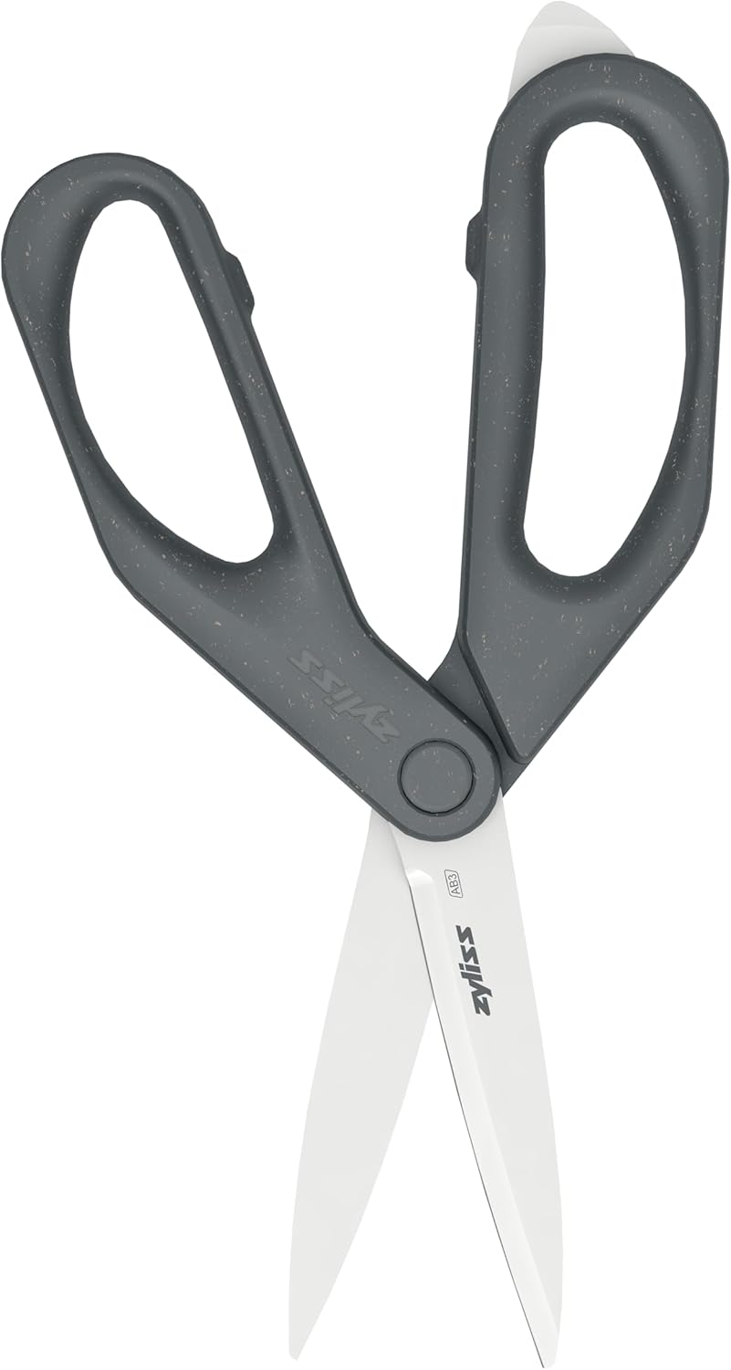 Zyliss Household Scissors – Multi-Purpose Stainless Steel Kitchen & Home Shears with Built-in Box Cutter – Wheat Straw Handle, Dishwasher Safe, Everyday Cutting Tool, 5-Year Guarantee