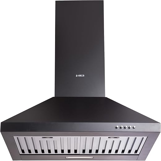 Elica 60cm 1350 m3/hr Baffle Filter Kitchen Chimney | 5 Years Motor Warranty | Push Button Control | Black | AH PLUS 260 BF NERO