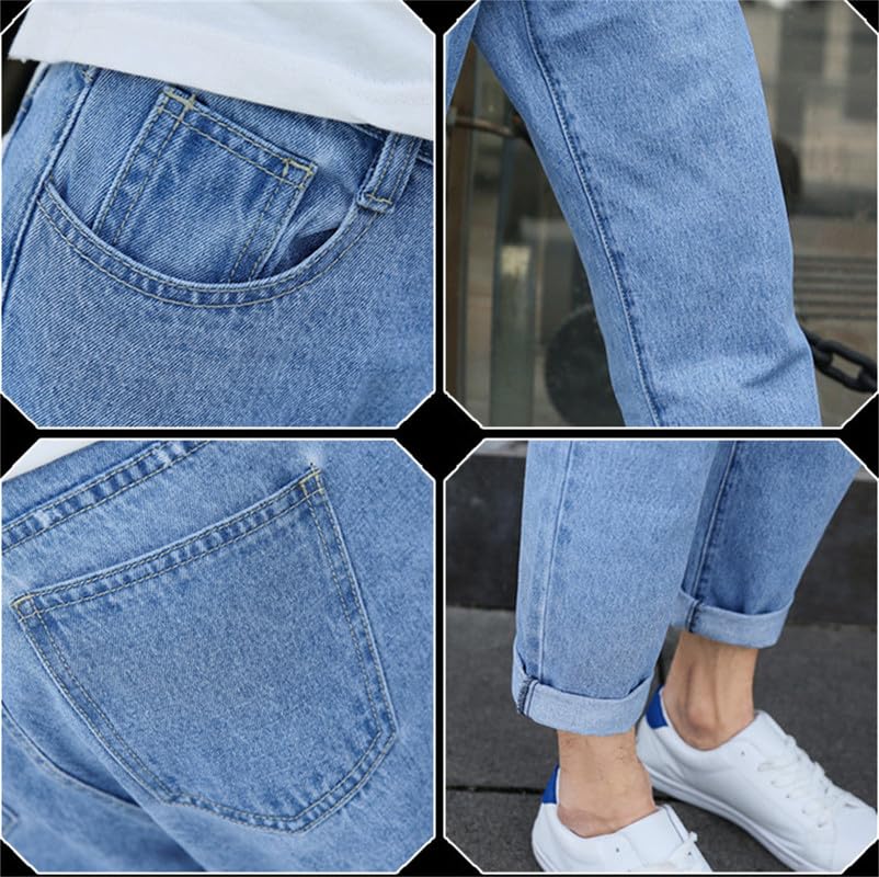 Andongnywell Men's Loose Cropped Ripped Jeans Slim fit Loose feet Straight Trousers Cropped Long Denim Pants4