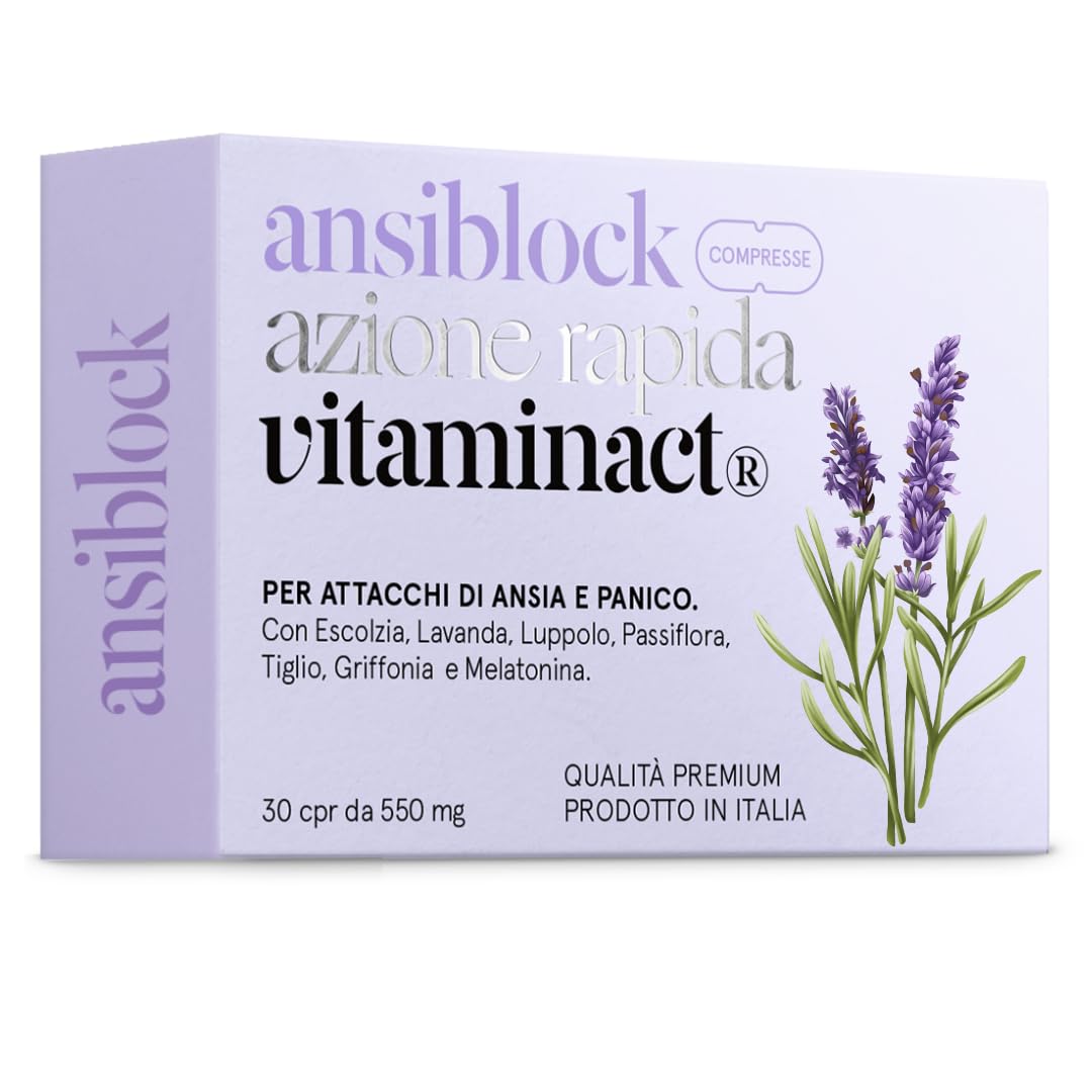 Integratore Ansia 100% Naturale | Ansiblock Azione Rapida | Potenziato con Passiflora Griffonia Melatonina Escolzia per Benessere Mentale | Super Rilassante | Blocca l’Ansia e Stress in Totale Relax