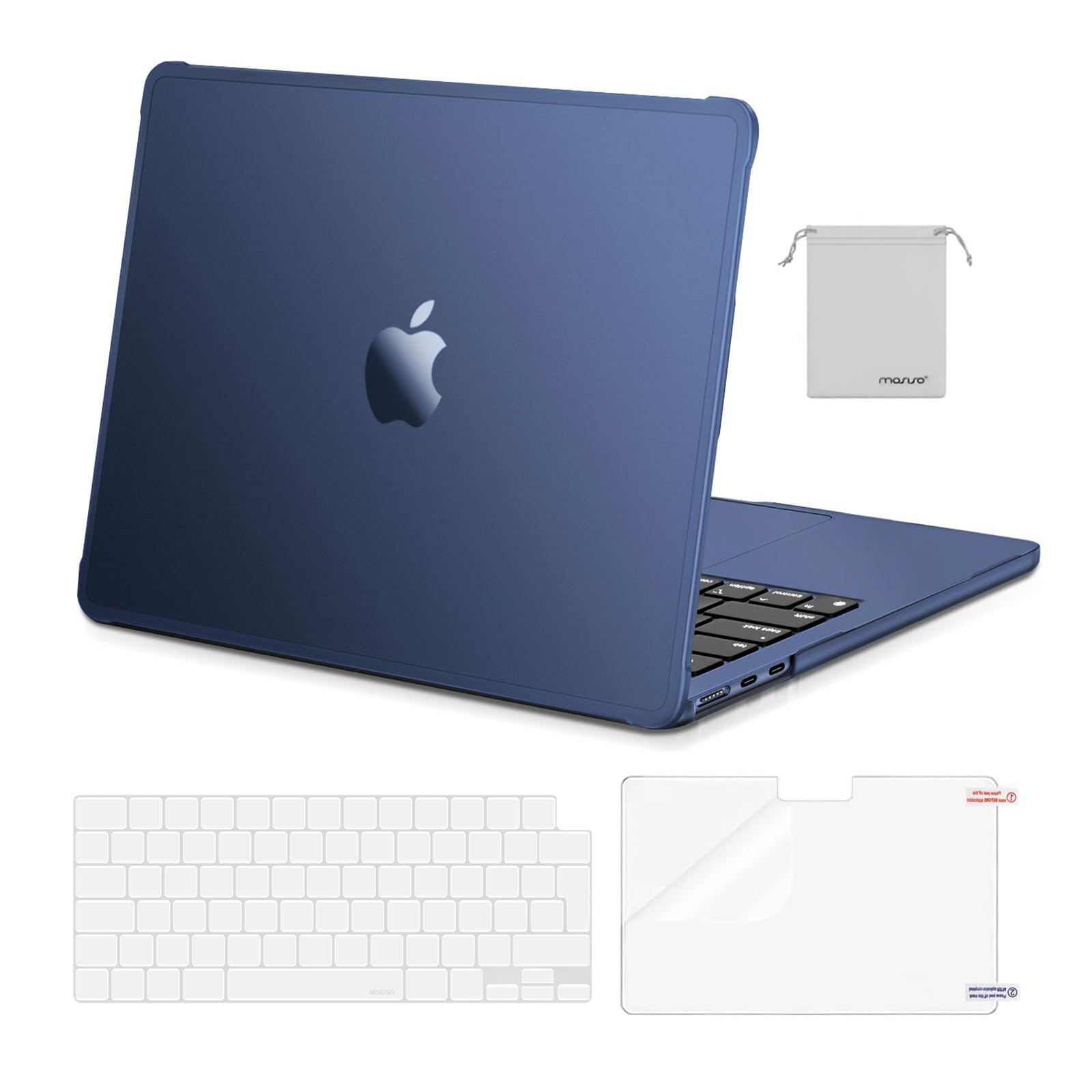 MOSISO Coque Compatible avec MacBook Air 13 Pouces M5 M4 M3 M2 2026-2022, Anti-Traces de Doigts & Anti‑Chocs - Coque Rigide en TPU, Kit 4 en 1 pour A3449 A3240 A3113 A2681,Bleu Minuit