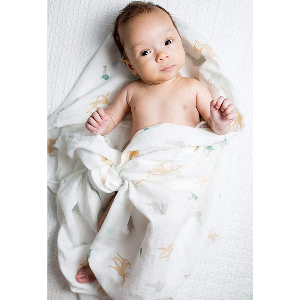 Bambino Swaddle Coperta mussola, 47x47 (3 Pack)"Fox & Deer & Girafe Stampa" Organic mussola di cotone Copertina per per i ragazzi e le ragazze, panni del Burp & Passeggino Copertina