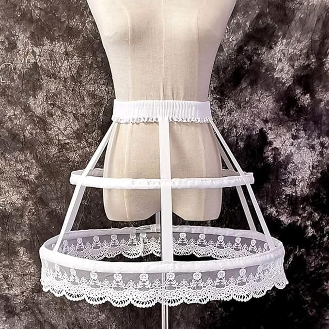 Victorian Petticoat 2 Hoops Crinoline Lolita Fishbone Hollow Bird Cage Skirt Embroidery Floral Lace Underskirt4