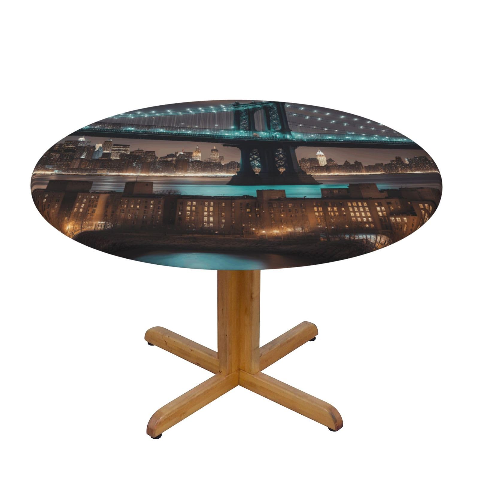 AYYQWE New York Manhattan Bridge Night Print Round Tablecloth Dining Room Kitchen Table Cover Wedding Party Outdoor Indoor