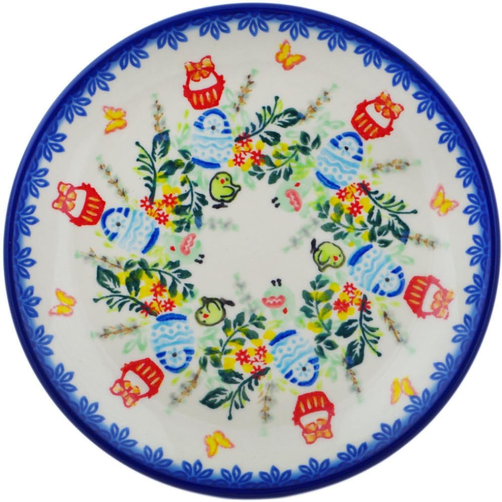 Polmedia Polish Pottery Dessert Plate UNIKAT - Easter Basket Galore Pattern Handmade in Boleslawiec Poland by Ceramika Dalia + Certificate of Authenticity