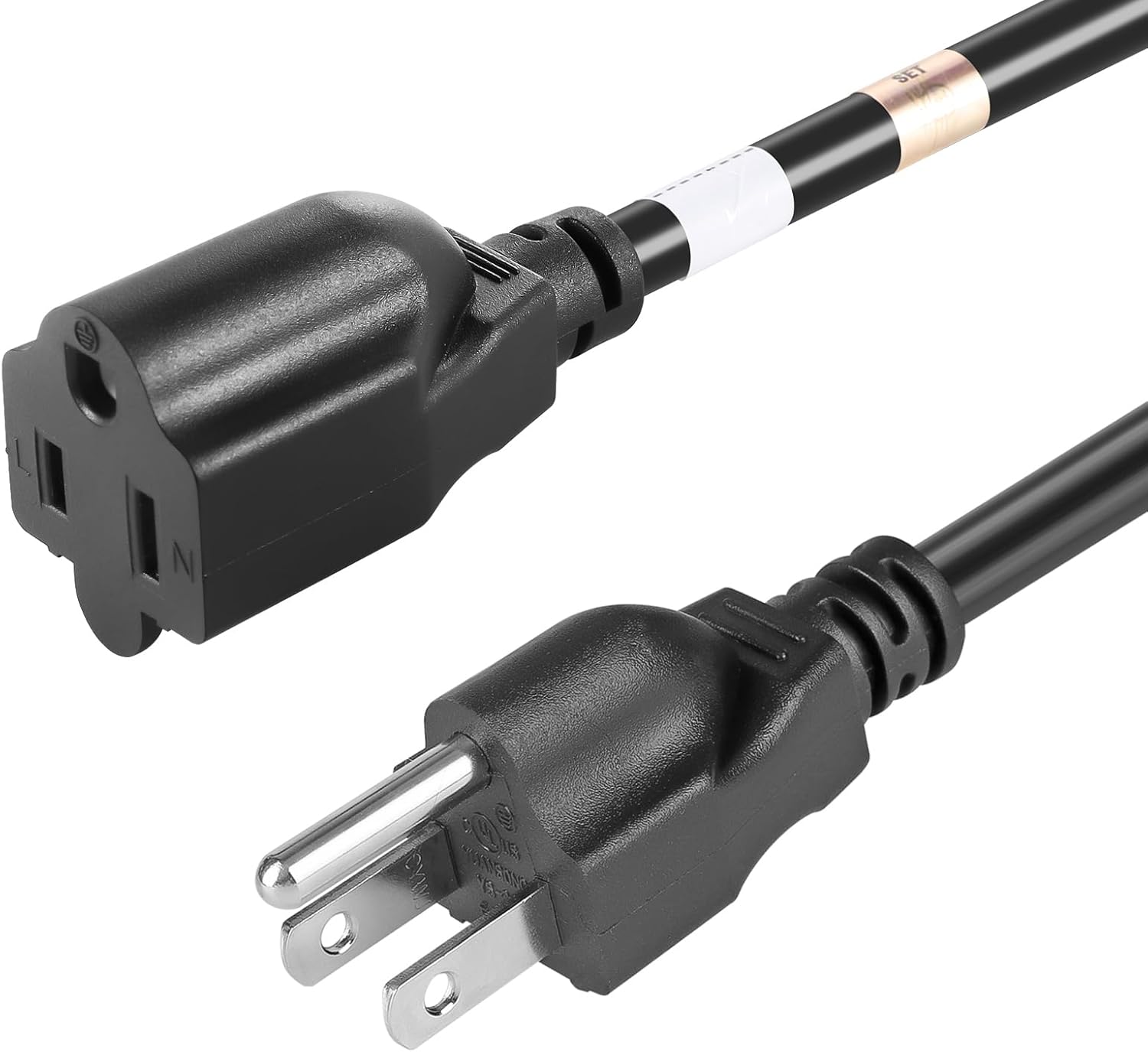 VSEER 6 Feet 1875W 15A Heavy Duty Extension Cord Outlet Saver 3-Prong 14 AWG Power Extension Cord Black,UL Listed