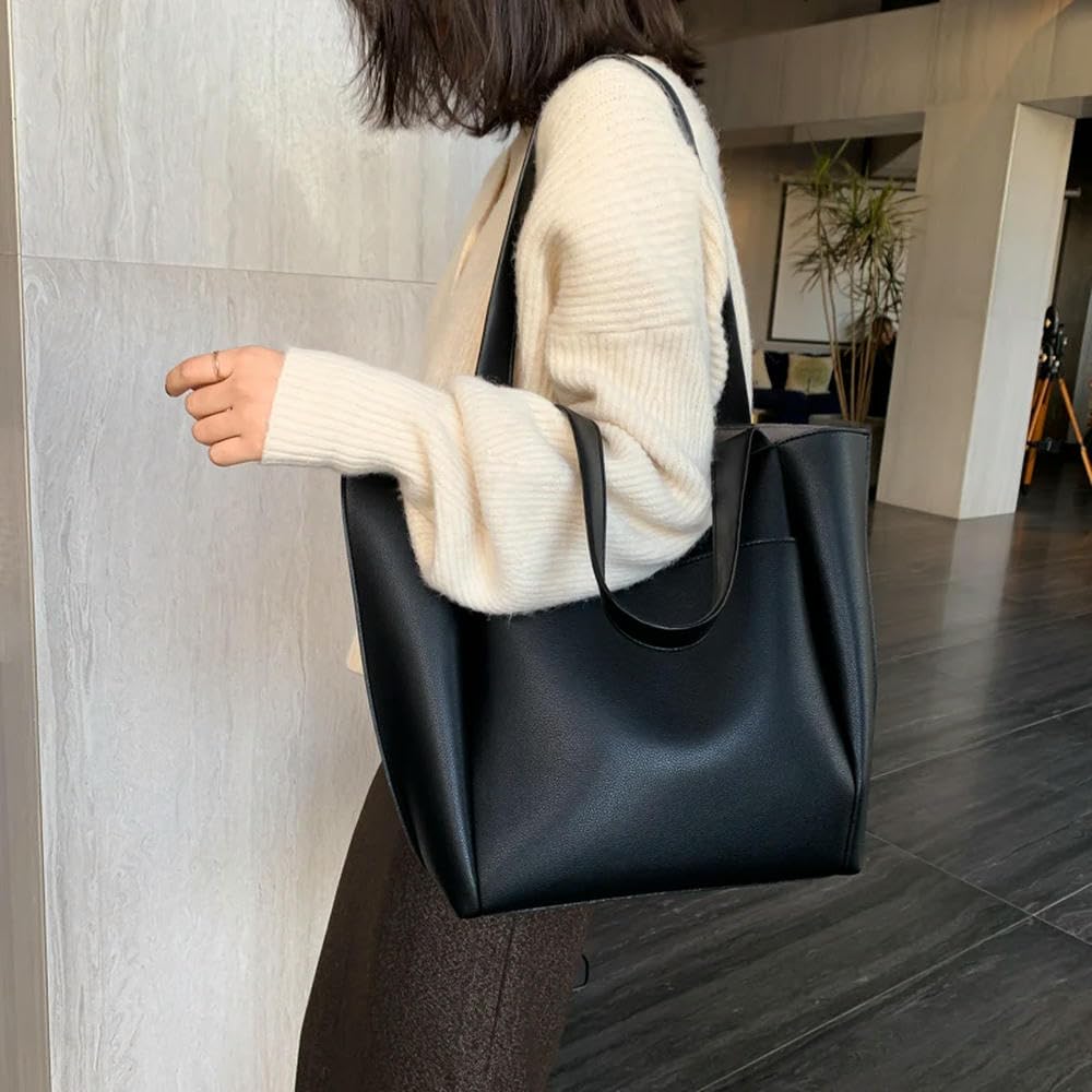 Bolso de Mano Informal de Piel Suave Mujer, de Color Liso, de Gran Capacidad, con un Solo Hombro y Bolsillo Exterior