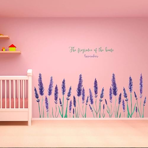 Miniatura 2 de Amaonm - Calcomanía de pared removible de lavanda morada, flores frescas con letras para pared, despegar y pegar, decoración artística para niños,
