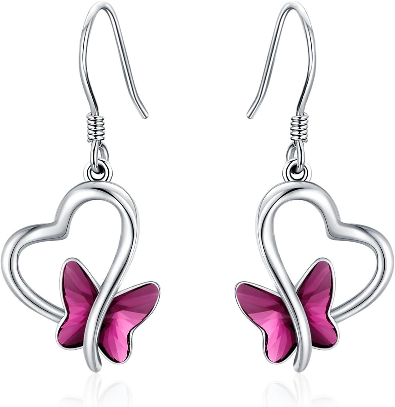 Butterfly Earrings 925 Sterling Silver Heart Butterfly Dangle Drop Earrings with Crystal Moonstone/Opal Jewelry Gifts for Women Girls