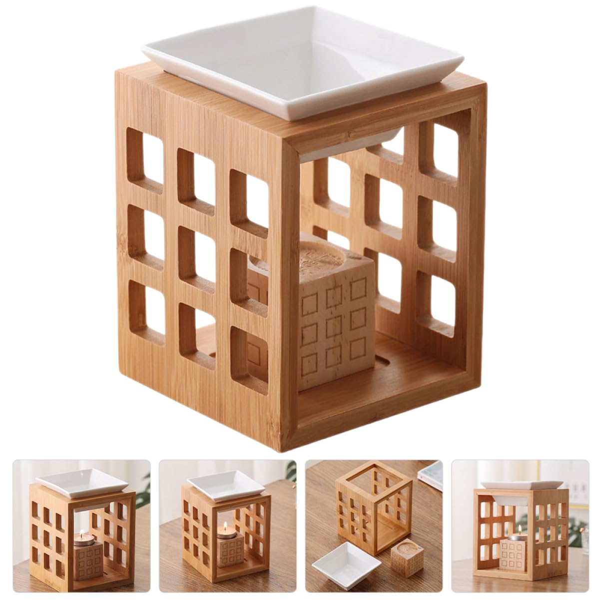 PRETYZOOM Quemador Capacidad de 150ml de Aceites Esenciales y Fundir Cera y Portavelas de Madera y Cerámica para Aromaterapia en Dormitorio o Sala de Yoga