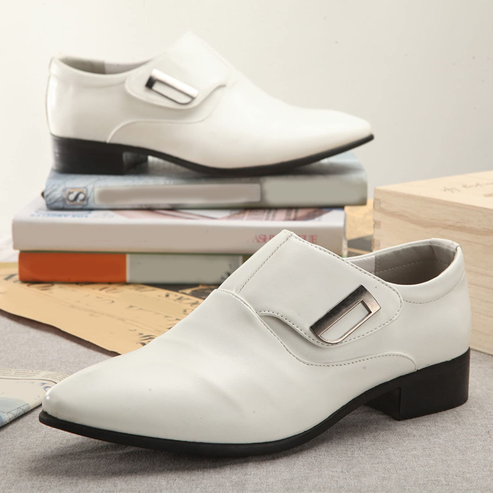 Herren Lederschuhe Spitze Hochzeit Business Schuhe Schwarz Weiß | Anzugschuhe Herren Oxford Hochzeitsschuhe Klassischer Mokassins Low-Top Halbschuhe Rutschfeste Herrenschuhe