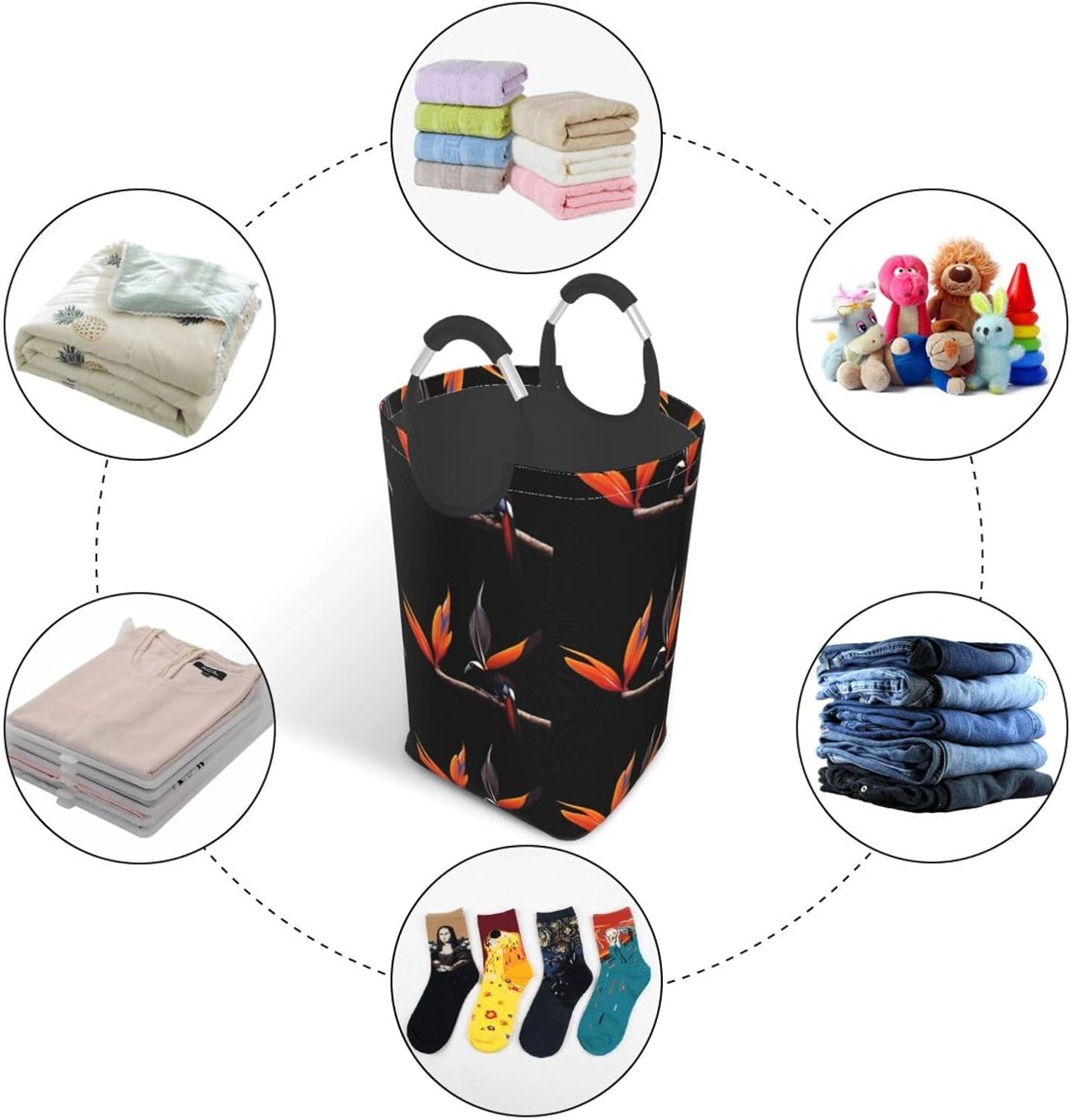 Colorful bird of paradise Foldable storage bag, 50L capacity, suitable for laundry room, dormitory bedroom, dirty clothes storage basket.