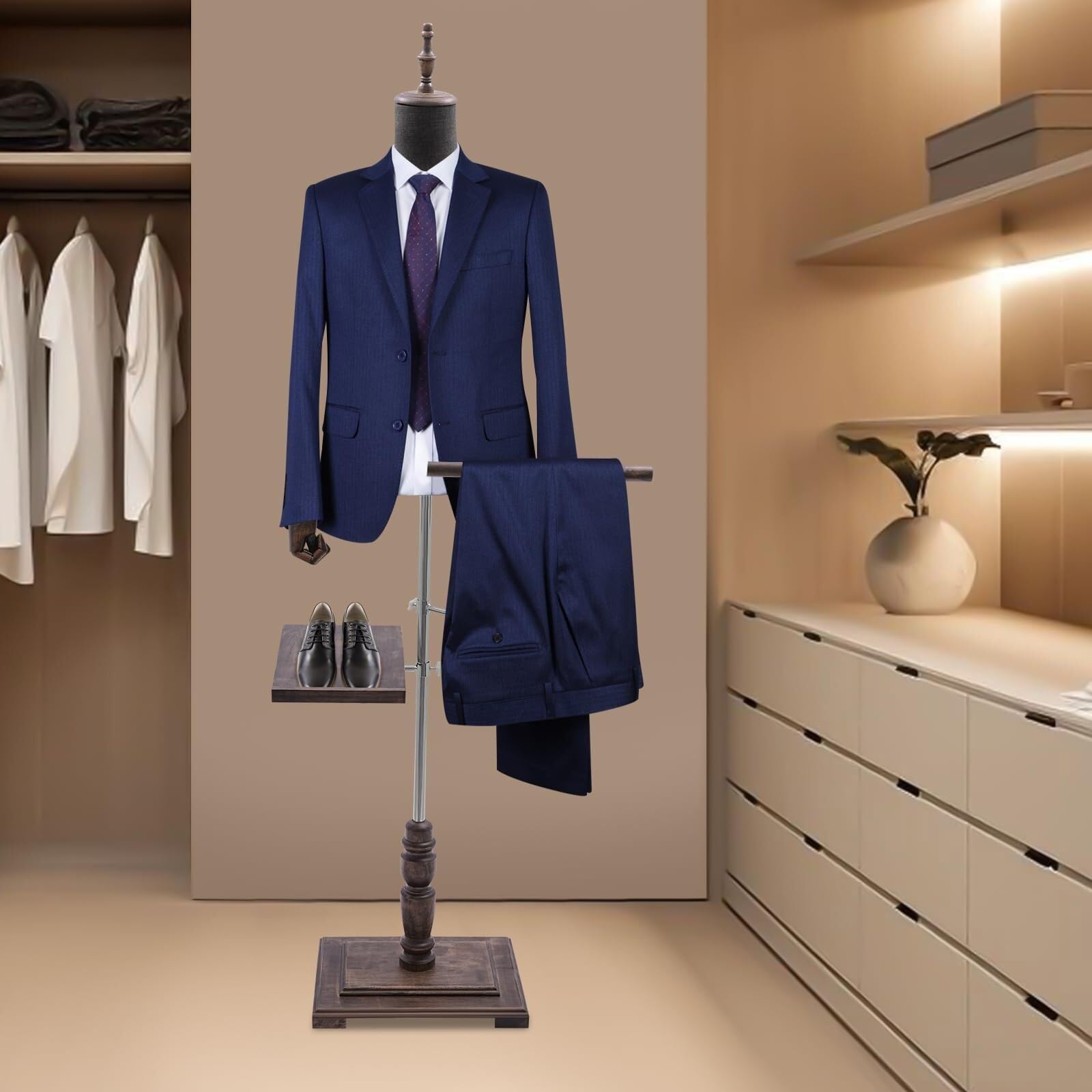 Torse de mannequin masculin réglable en hauteur pour présentoir de costume pour homme, avec porte-pantalons amovible et porte-chaussures, pour vitrine de magasin