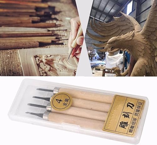 Miniatura 3 de Juego de 4 piezas de cinceles de tallado de madera para tallar cuchillos manuales, juego de herramientas de tallado para carpintería, grabado de