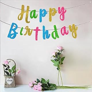 AMFIN (Pack of 1) Happy Birthday Party Cursive Glitter Banner - Multi