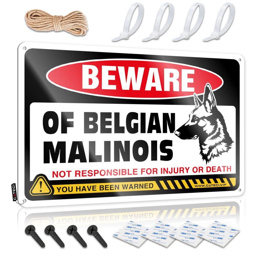 HELIOFORGE Tin Sign Funny Beware Of Belgian Malinois Tin Sign Funny Street Signs Backyard Bar Sign(20X30CM)