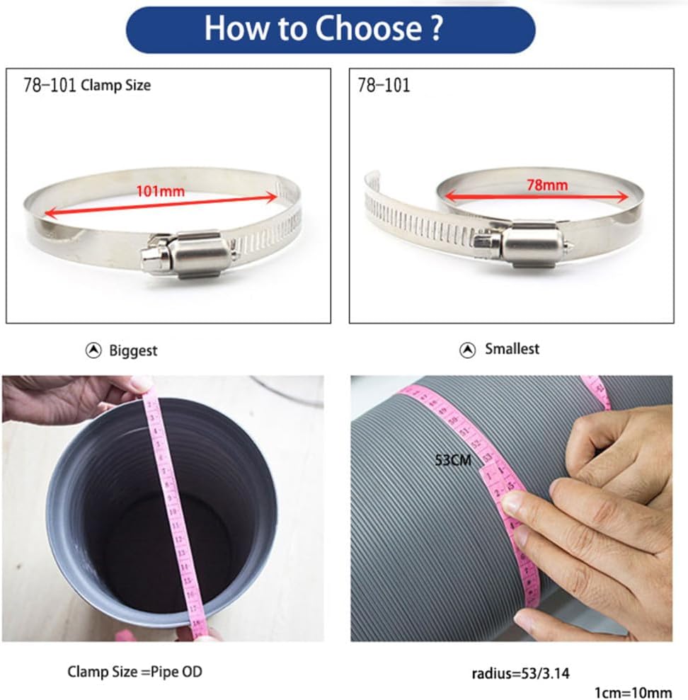Hose Clamp,Stainless Steel Duct Clamps, 4pcs 304 Stainless Steel Adjustable 6-12-27-63mm Hose Clip Set for Water Pipe Plumbing Joinery Clamps Welding Tools(16 25mm)