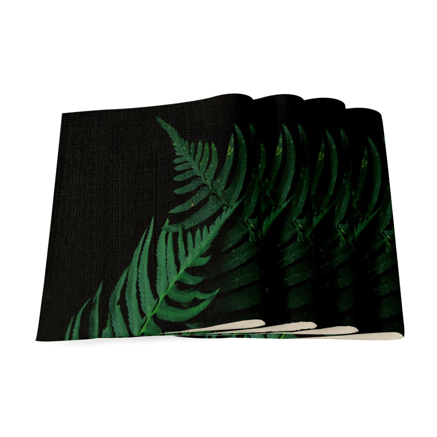 Sets de table en lin fougère fond noir grand format 40x28.5 cm