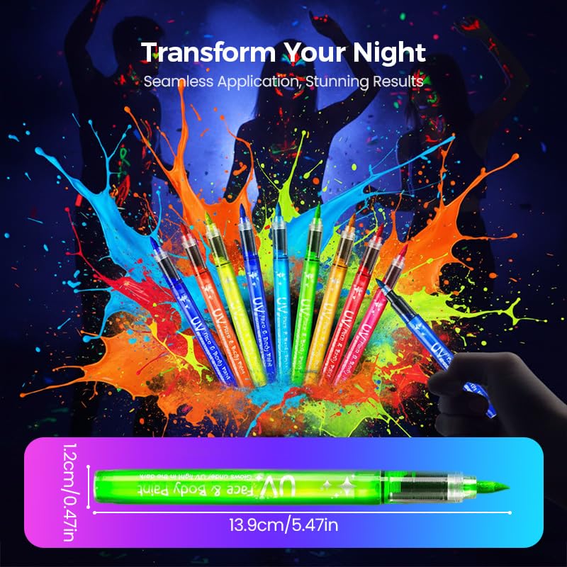 Neon Face Paint Markers, 2026 New Glow in the Dark Body Paint, Washable Temporary Tattoo Pens for Skin Glow Under Black Light Festival Party Supplies (18 Colors)