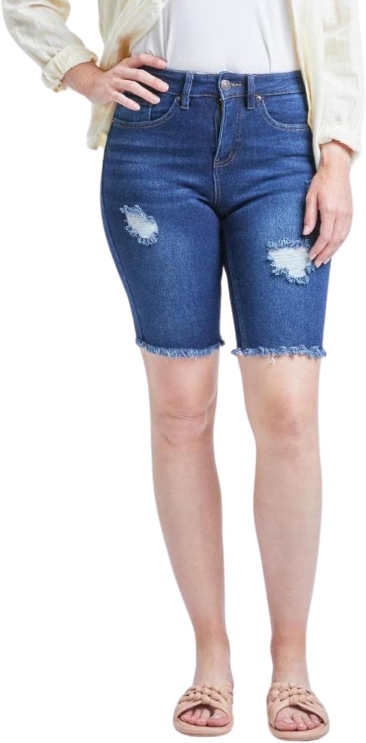 Women's Vintage Dream Bermuda Shorts with Frayed Hem, S Midnight Sky Blue, 14