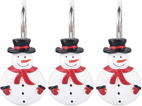 Miniatura 4 de Ganchos decorativos de Navidad para cortina de ducha, 12 piezas de muñeco de nieve de Navidad, a prueba de óxido, anillos de gancho para cortina de