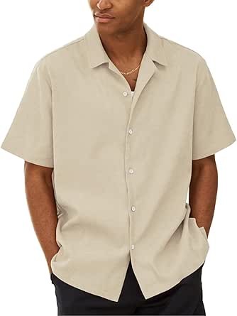 WENKOMG1 Button Down Shirt for Men Solid Color Short Sleeve Loose Fit ...