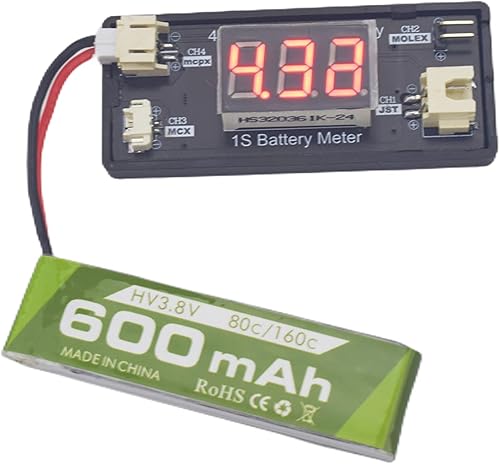 Miniatura 5 de Fytoo 4PCS 1S 3.8V 80C 600mAh Li Batería con JST-PH 2.0 Plug Conector con 1S 6 Canales USB Cargador para Cinewhoop Tinyhawk Micro FPV Racing Drones