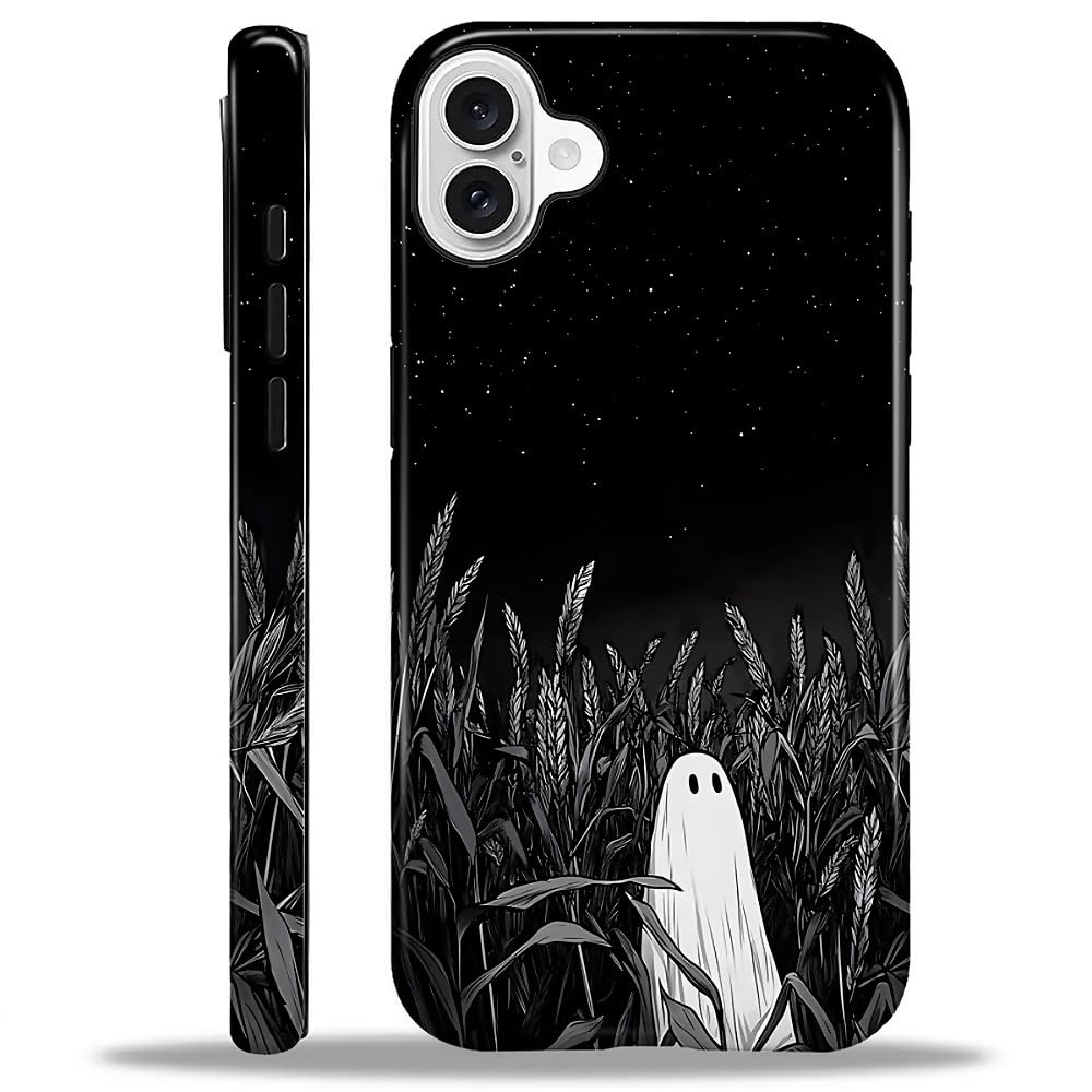 for iPhone 16 Case for Women Girl Men Boy, Compatible with MagSafe, Shockproof Soft Silicone & Hard PC Shell Protective Case for iPhone 16 - Starry Night Aesthetic Ghost Starry Night Aesthetic Ghost IPhone 16
