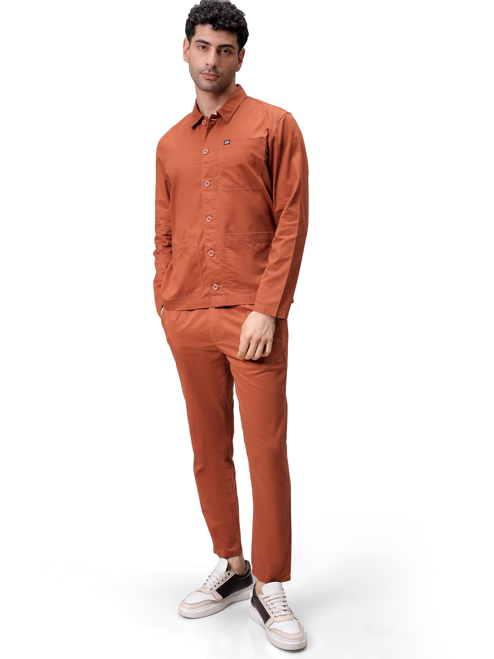the indian garage co Men Slim Fit Solid Street Wear Over Shirt & Trousers Co-ords Set-picture-35