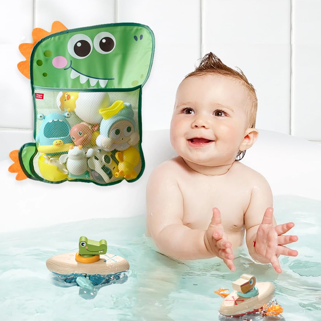 Organisateur De Jouets De Bain LICHUANUK Avec 2 Ventouses - Sac De Rangement Gris