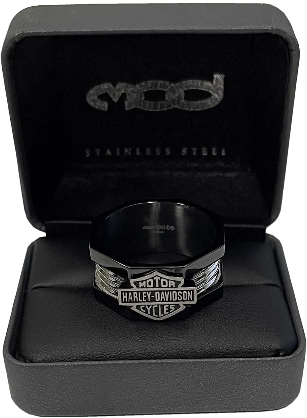 Harley-Davidson Men's Nut & Bolt Bar & Shield Band Ring, Stainless Steel HSR0075